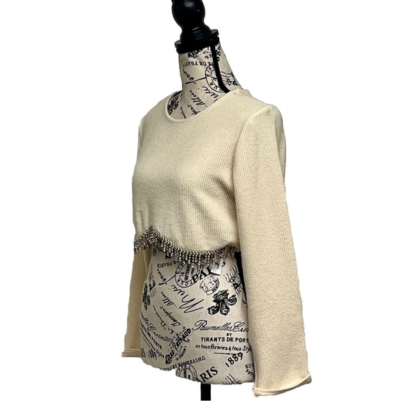 ZARA JEWEL RIBBED SWEATSHIRT CREAM CROPPED Y2k Retro Ethereal Balletcore Prep S - Picture 3 of 10